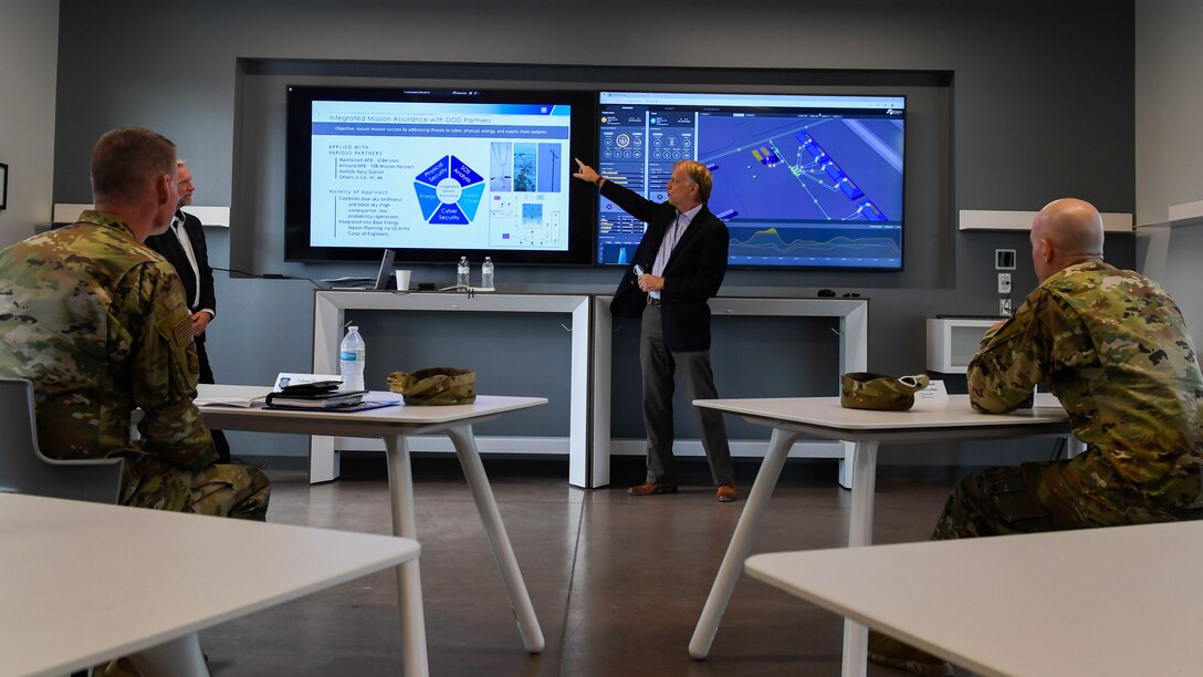 U.S. Air Force Maj. Gen. Michael J. Lutton 20th Air Force commander, receives a briefing.