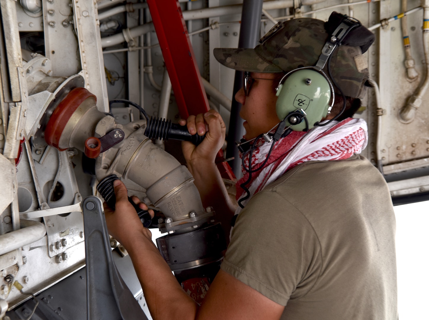 The 378th Expeditionary Logistic Readiness Squadron rapidly refuel a KC-135 Stratotanker from the 23rd Expeditionary Refueling Squadron from Al Udeid Air Base, Qatar at Prince Sultan Air Base, Kingdom of Saudi Arabia, July 13, 2020.