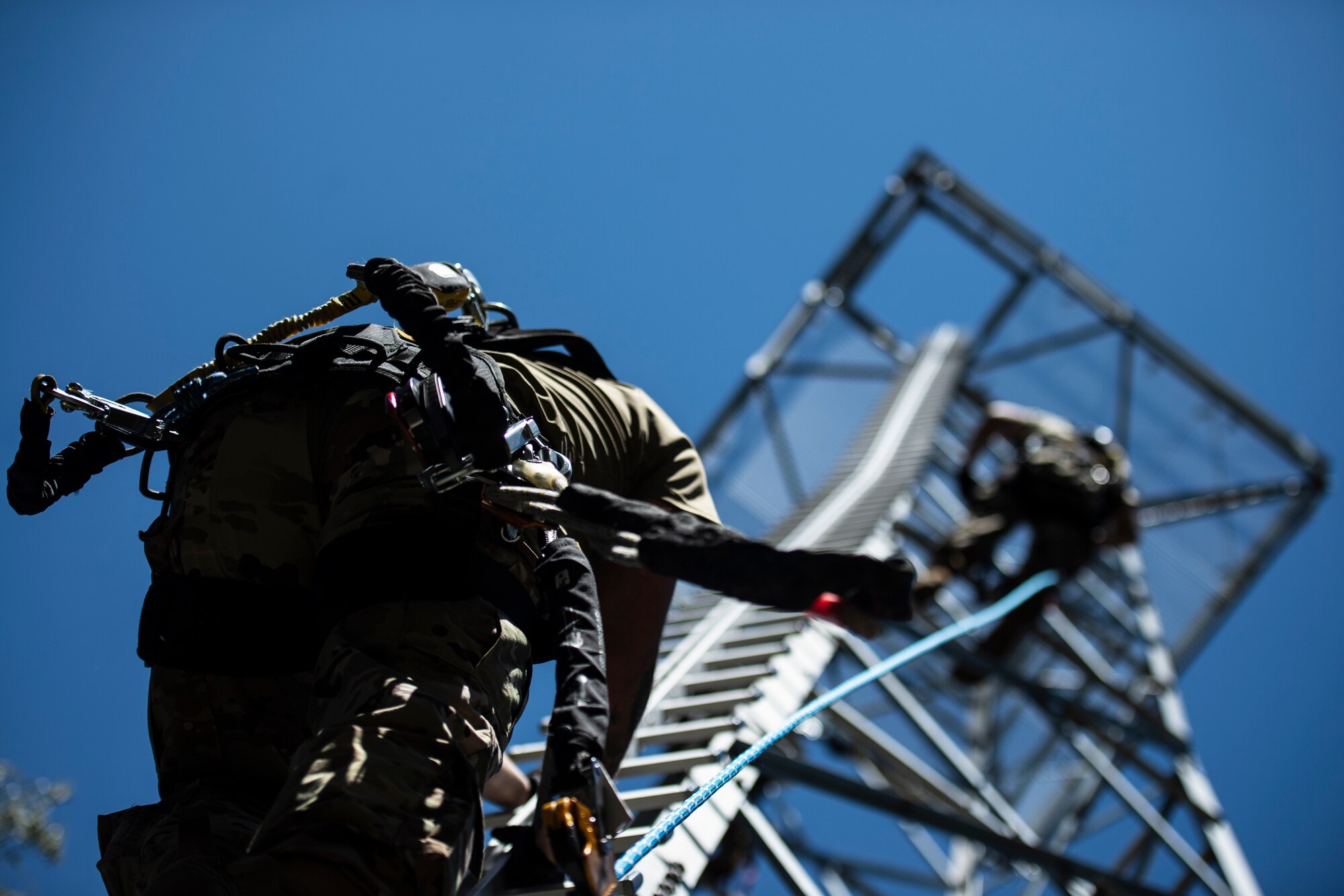 Photo of Airmen conducting tower rescue training