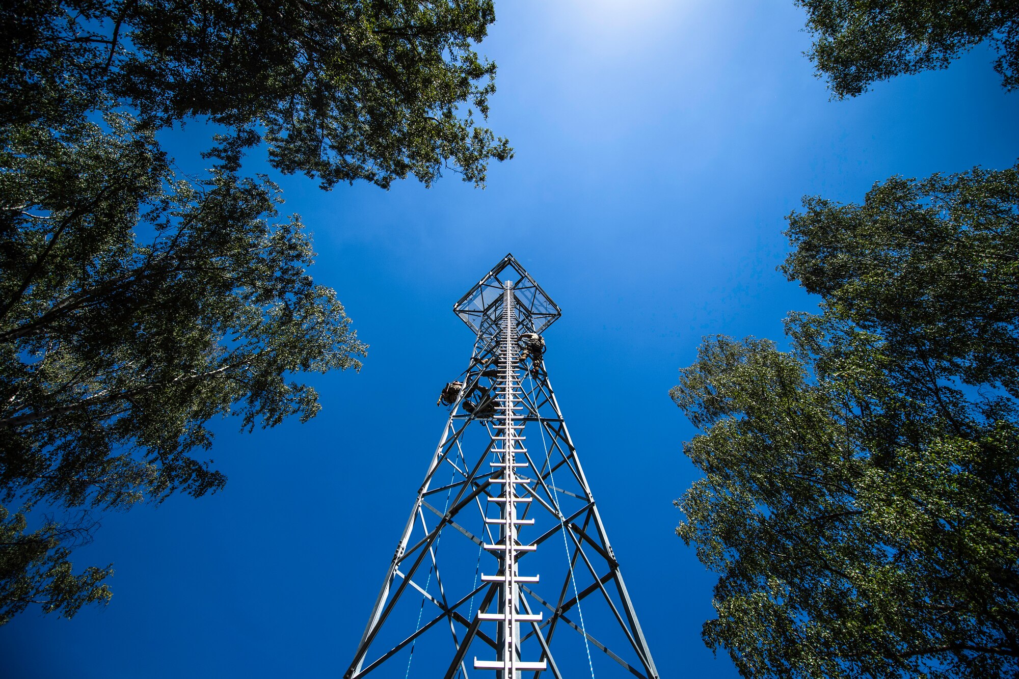 Photo of Airmen conducting tower rescue training