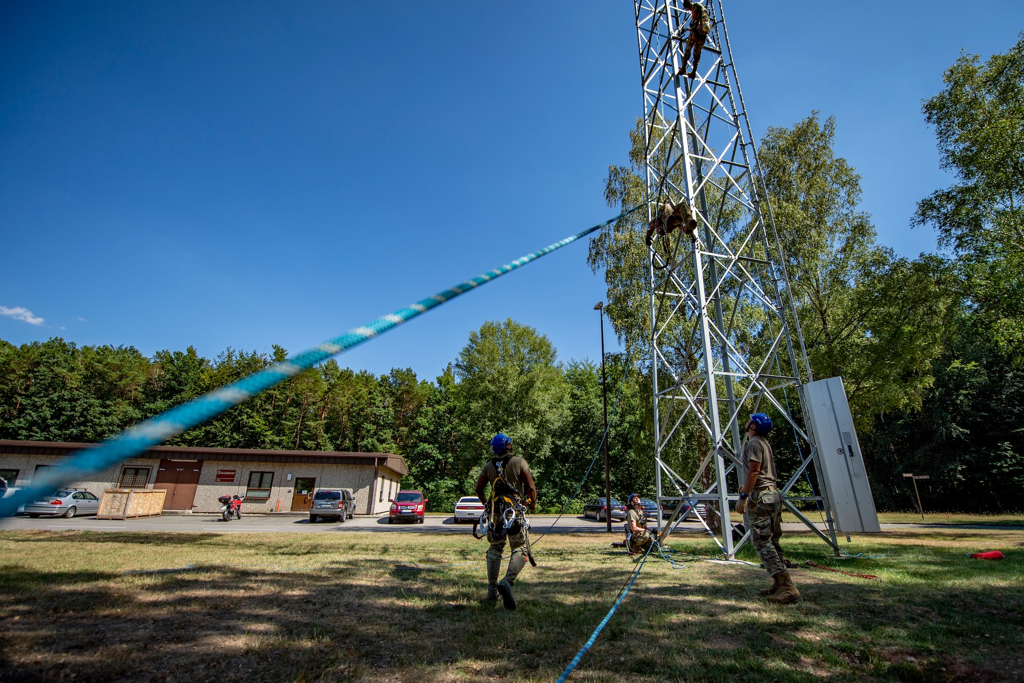 Photo of Airmen conducting tower rescue training