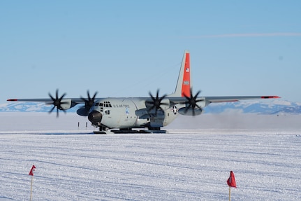 An LC-130 from the 109th Airlift Wing, New York Air National Guard, makes its first landing at Williams Field, McMurdo Station, Antarctica kicking off the 2019-2020 season in November 2019.