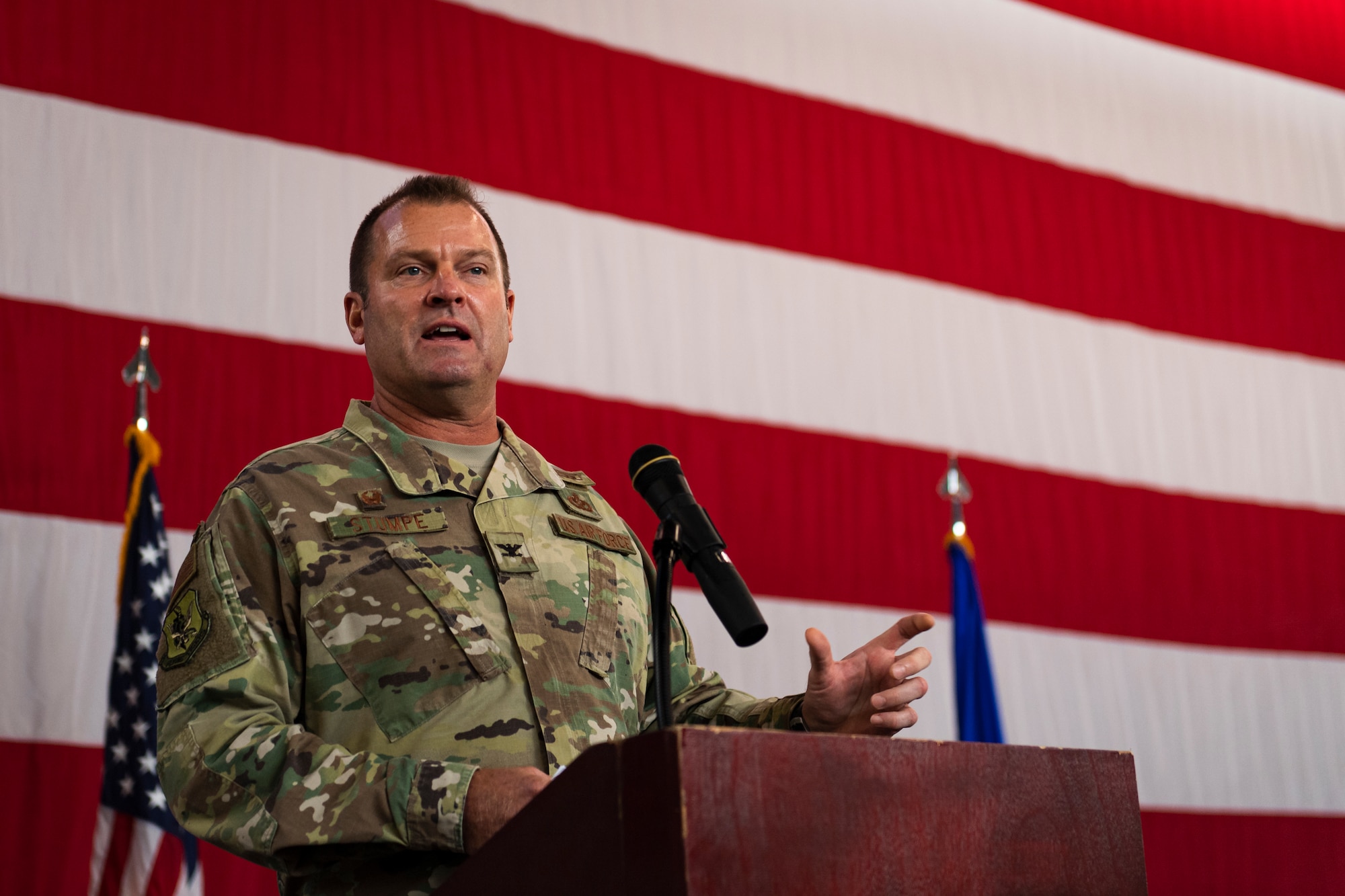 A photo of the Mission Support Group commander speaking