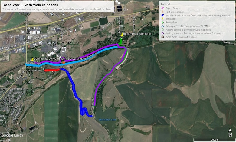 Map of Mill Creek and the surrounding area, detailing the construction and the alternate access routes available to the public during the course of road repaving.