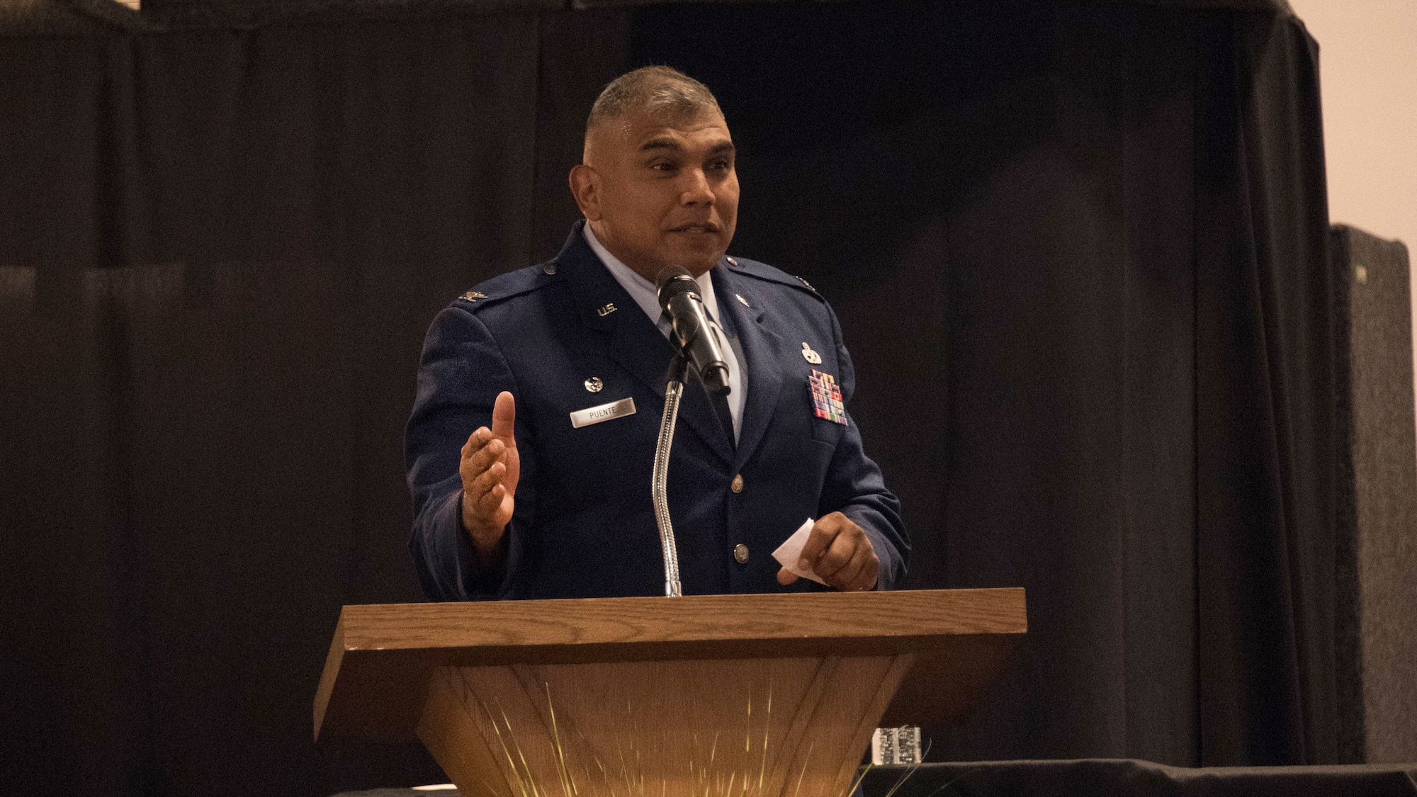 Col. Anthony Puente speaks during 982nd TRG change of command
