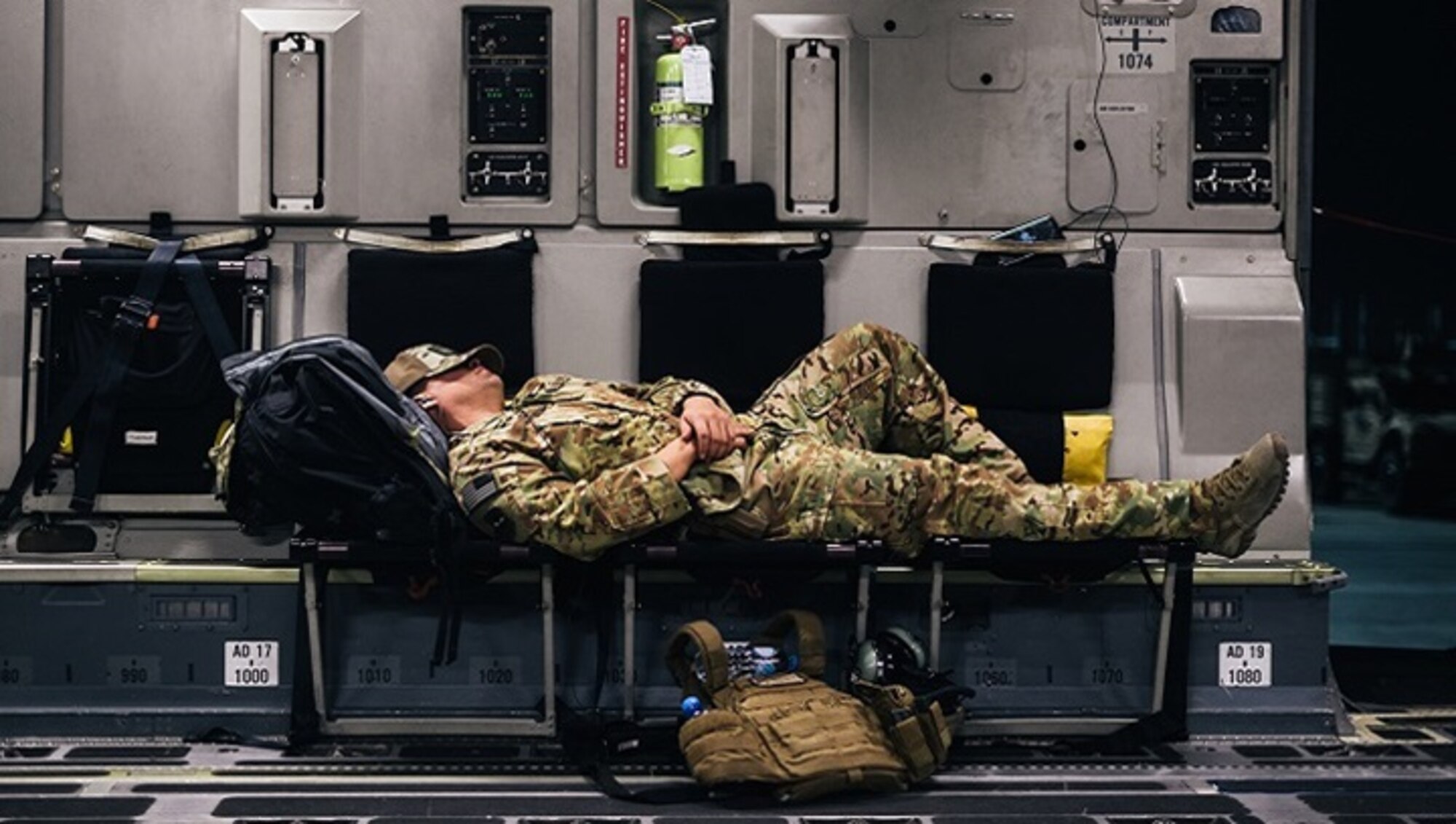 Airman sleeps during flight