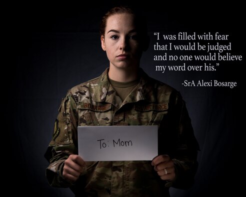 Senior Airman Alexi Bosarge, 22nd Wing Staff Agency public affairs photojournalist, writes a letter about her sexual assault story to her mother July 22, 2020, at McConnell Air Force Base, Kansas. Bosarge shares her story about a traumatic event and the resources that helped her overcome that experience as part of McConnell’s Beyond the Blue initiative. Beyond the Blue focuses on taking steps to normalize the conversations that surround seeking help. (U.S. Air Force photo by Senior Airman Alan Ricker)