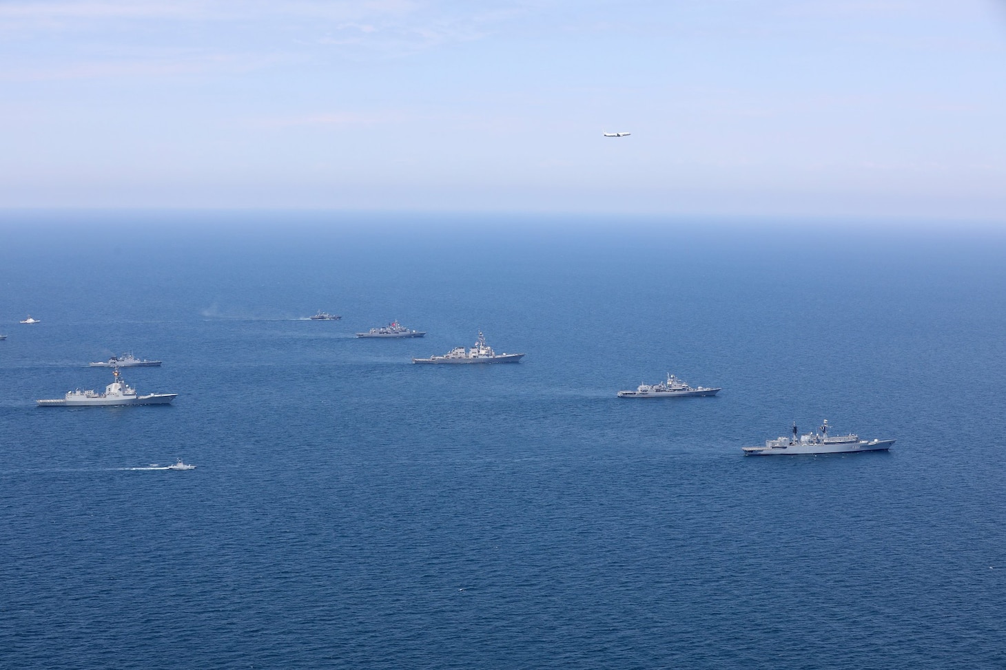 200724-O-NO901-0001 BLACK SEA (July 24, 2020) Ships and aircraft from eight nations sail in formation during a photo exercise while participating in exercise Sea Breeze 2020 in the Black Sea, July 24, 2020. Sea Breeze is an annual U.S.-Ukrainian co-hosted exercise designed to enhance interoperability between participating nations and strengthen regional security. (Photo courtesy of Ukraine Navy)