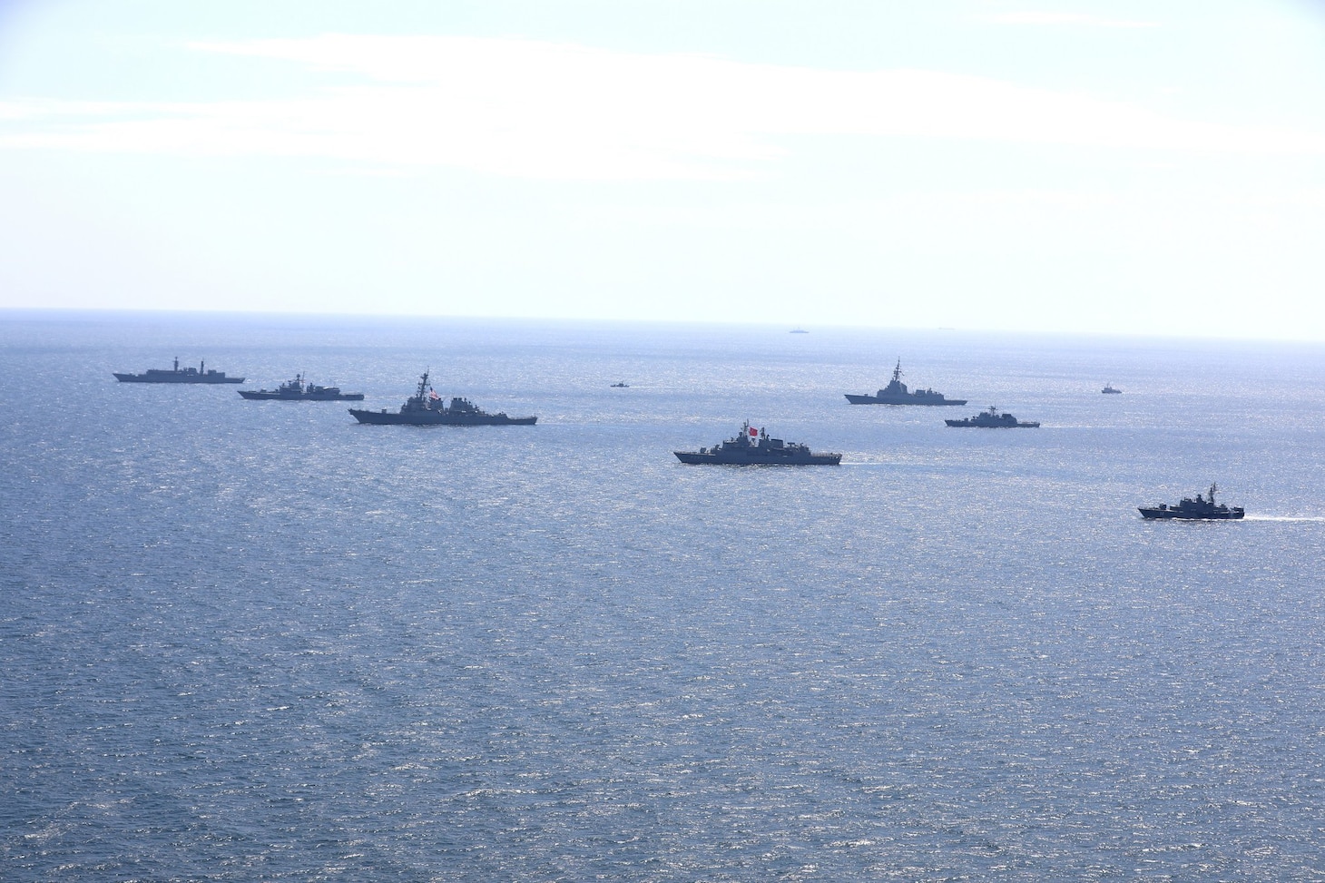 200724-O-NO901-0002  BLACK SEA (July 24, 2020) Ships and aircraft from eight nations sail in formation during a photo exercise while participating in exercise Sea Breeze 2020 in the Black Sea, July 24, 2020. Sea Breeze is an annual U.S.-Ukrainian co-hosted exercise designed to enhance interoperability between participating nations and strengthen regional security. (Photo courtesy of Ukraine Navy)