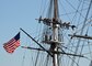 Showing the usa flag waving on topsail