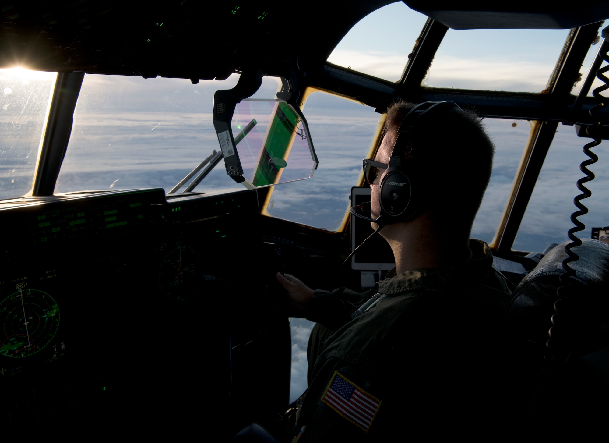 Capt. Patrick Tift, pilot for the 53rd Weather Reconnaissance Squadron at Keesler Air Force Base, Miss., flies the WC-130J Super Hercules aircraft into Hurricane Douglas from Barbers Point Kapolei Airport, Hawaii, July 26, 2020. The 53rd WRS is part of the Air Force Reserve 403rd Wing and is the only unit of its kind in the entire Department of Defense. (U.S. Air Force Photo by Senior Airman Kristen Pittman)