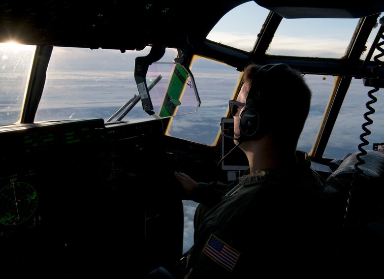 Capt. Patrick Tift, pilot for the 53rd Weather Reconnaissance Squadron at Keesler Air Force Base, Miss., flies the WC-130J Super Hercules aircraft into Hurricane Douglas from Barbers Point Kapolei Airport, Hawaii, July 26, 2020. The 53rd WRS is part of the Air Force Reserve 403rd Wing and is the only unit of its kind in the entire Department of Defense. (U.S. Air Force Photo by Senior Airman Kristen Pittman)