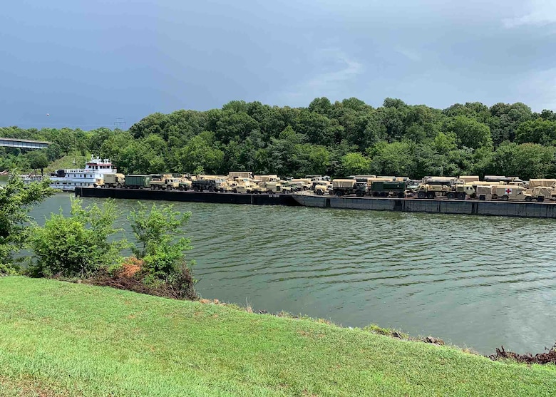 Military Vehicles transit Barkley Canal enroute to JRTC