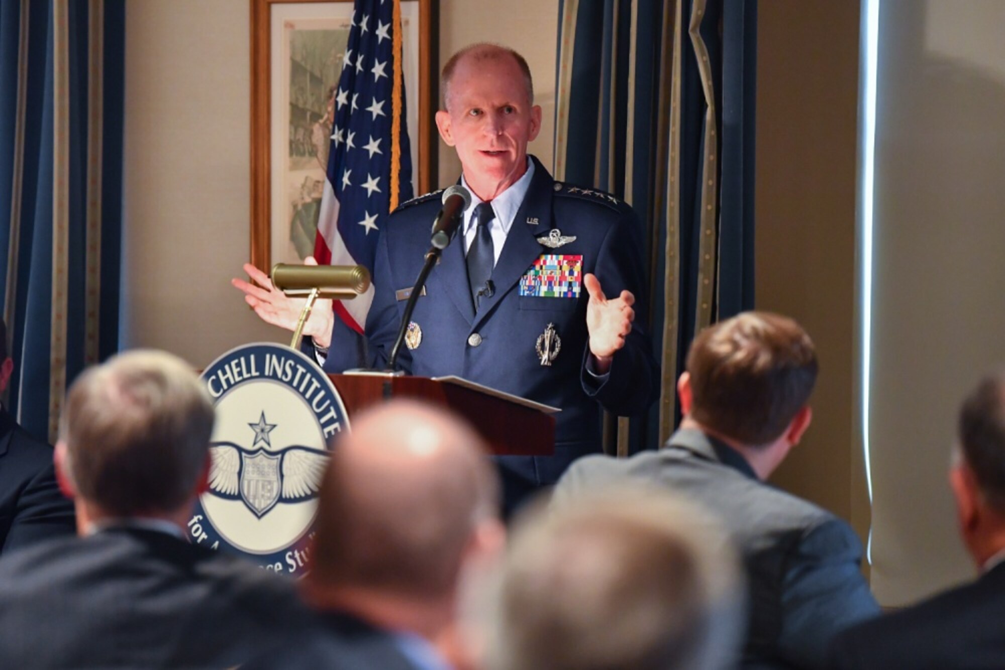 Air Force Vice Chief of Staff Gen. Stephen W. Wilson speaks about the National Security Strategy and Nuclear Deterrence during a seminar hosted by the Mitchell Institute for Aerospace Studies in Washington, D.C., July 24, 2019. (U.S. Air Force photo by Adrian Cadiz)