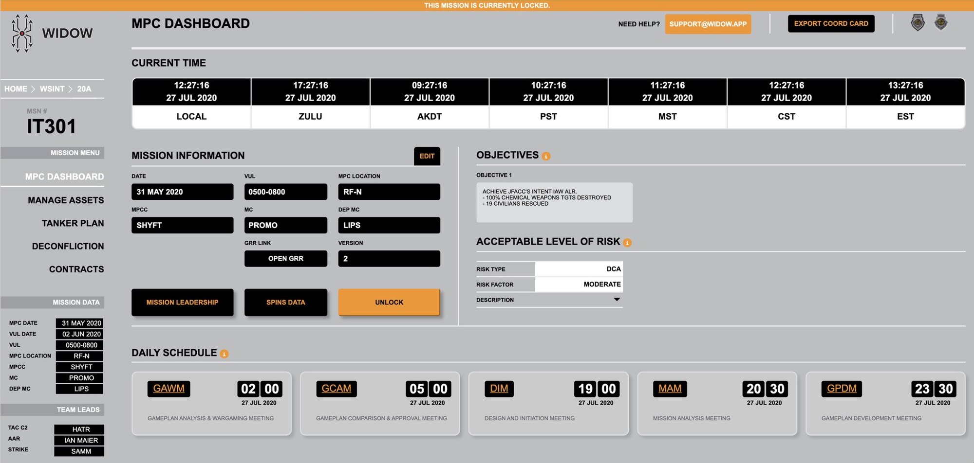 WIDOW, which stands for Web-Based Information Dominant Warfare, is an online mission planning cell tool that digitizes the mission planning process, synchronizes real-time inputs from every user, creates mission products with one-click functionality, and streamlines administrative processes.