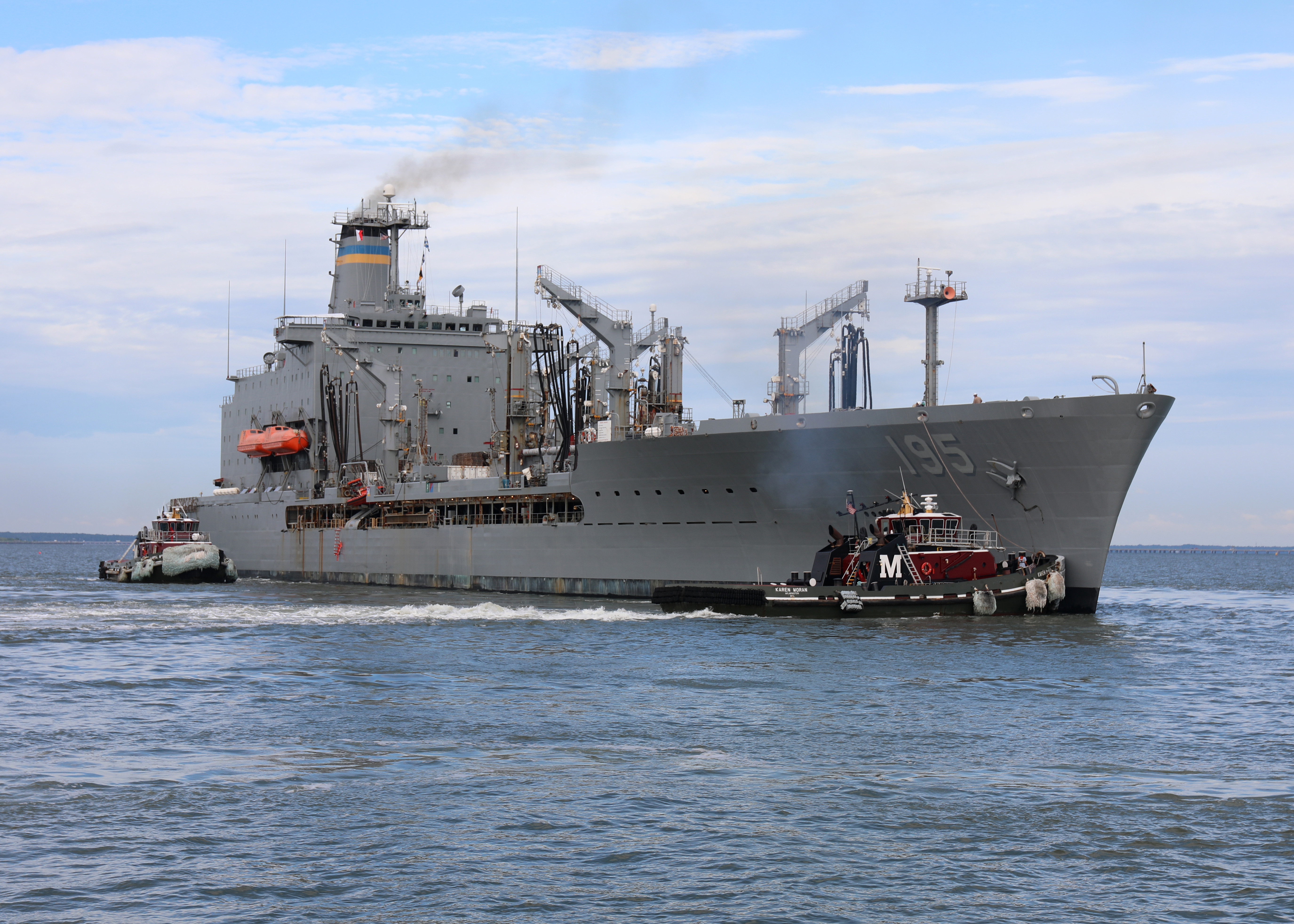 USNS Leroy Grumman (T-AO 195) gets underway from Naval Station Norfolk.