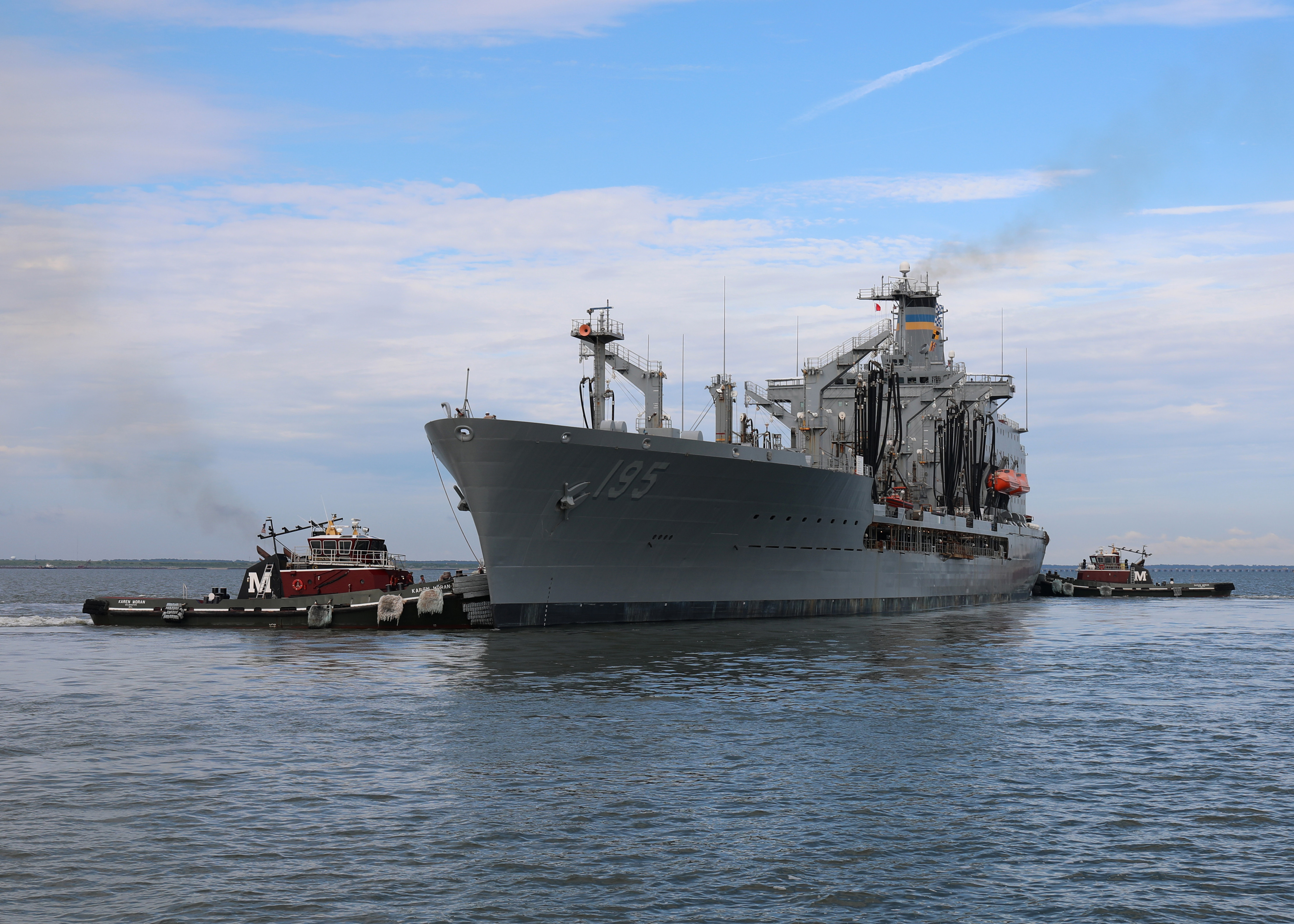 USNS Leroy Grumman (T-AO 195) gets underway from Naval Station Norfolk.