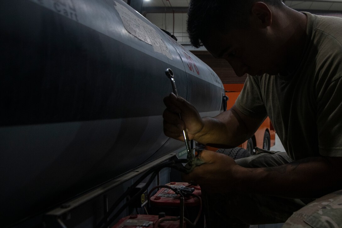 Airman 1st Class Isaiah Flores, 386th Expeditionary Maintenance Squadron Aerospace Ground Equipment journeyman