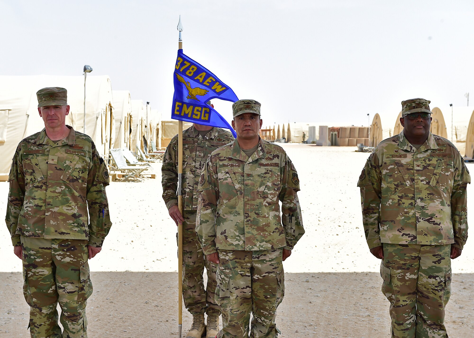 Col. Askew assumed command of the 378th EMSG from Col. Alvarez during the 378th EMSG Change of Command Ceremony.