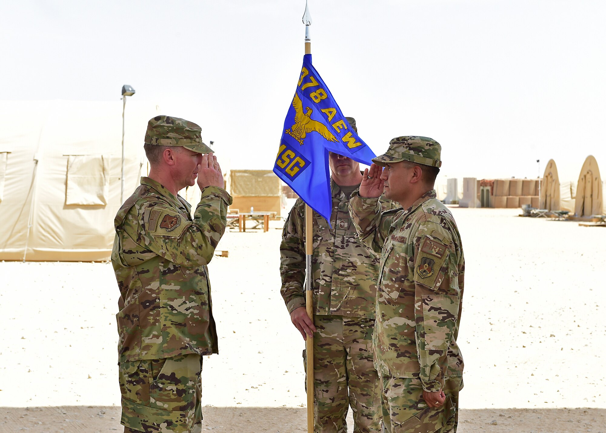 Col. Askew assumed command of the 378th EMSG from Col. Alvarez during the ceremony.