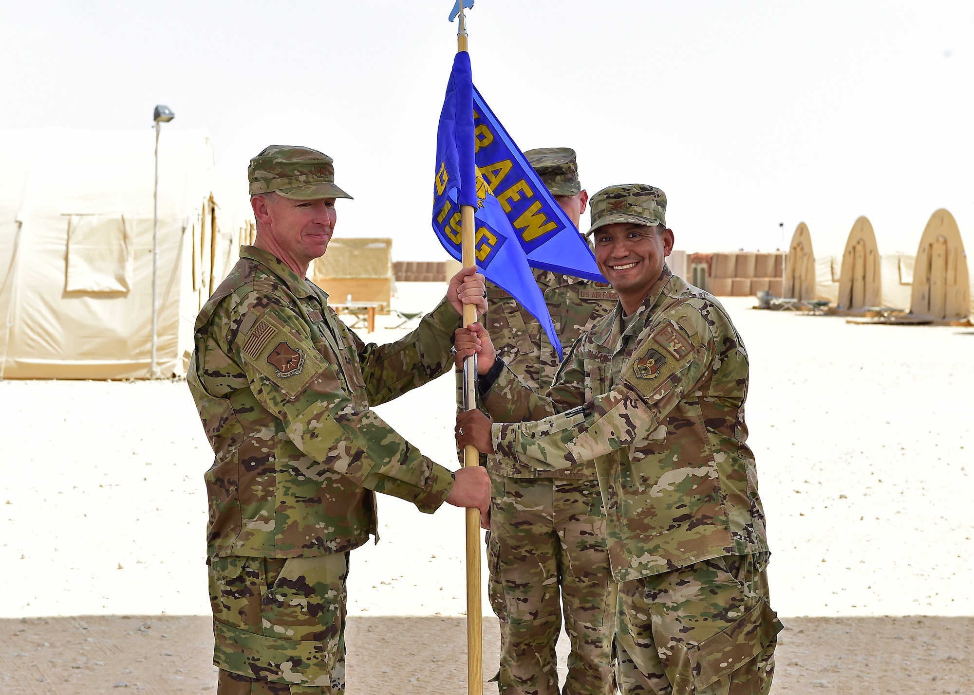 Col. Askew assumed command of the 378th EMSG from Col. Alvarez during the ceremony.