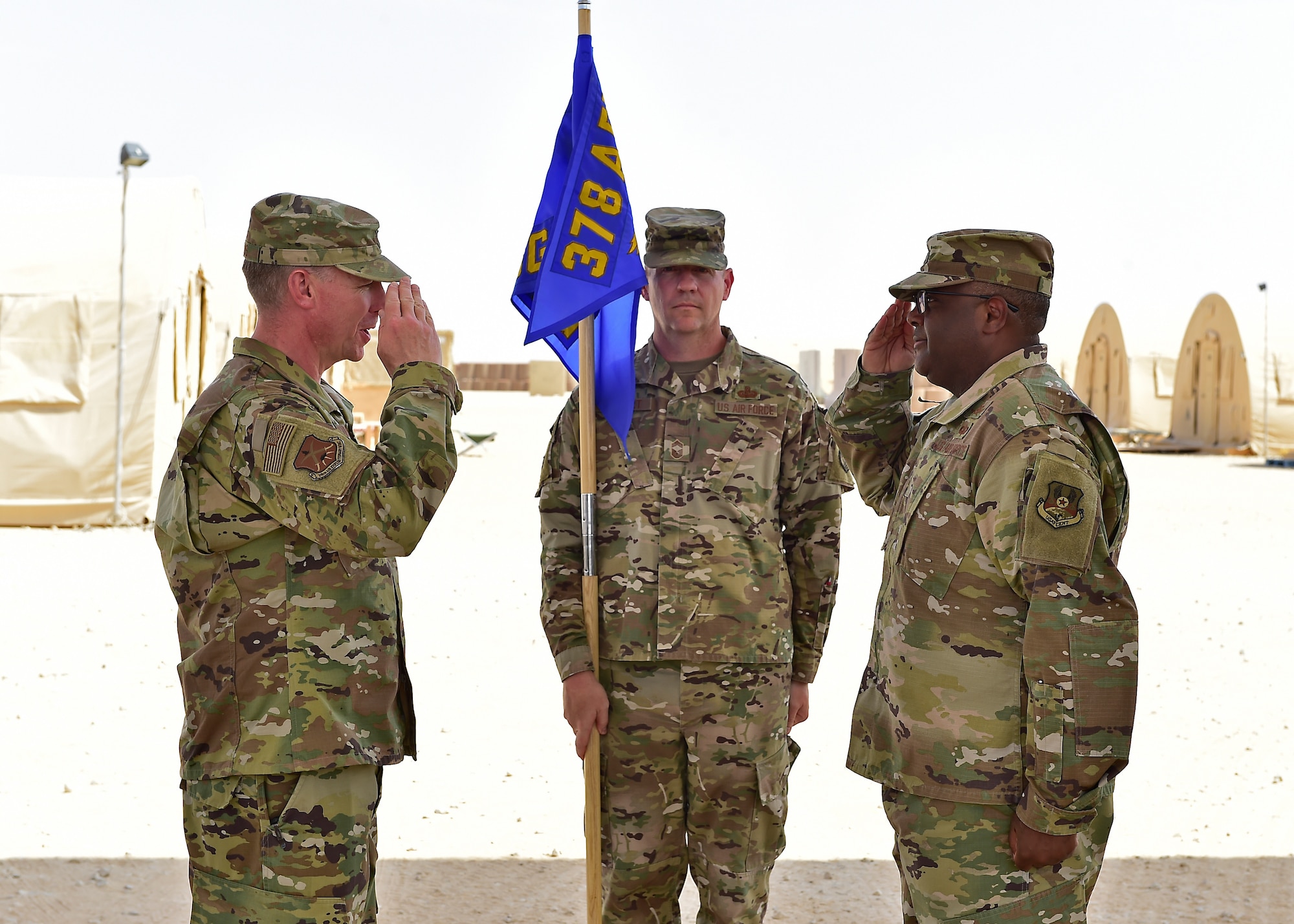Col. Askew assumed command of the 378th EMSG from Col. Alvarez during the ceremony.