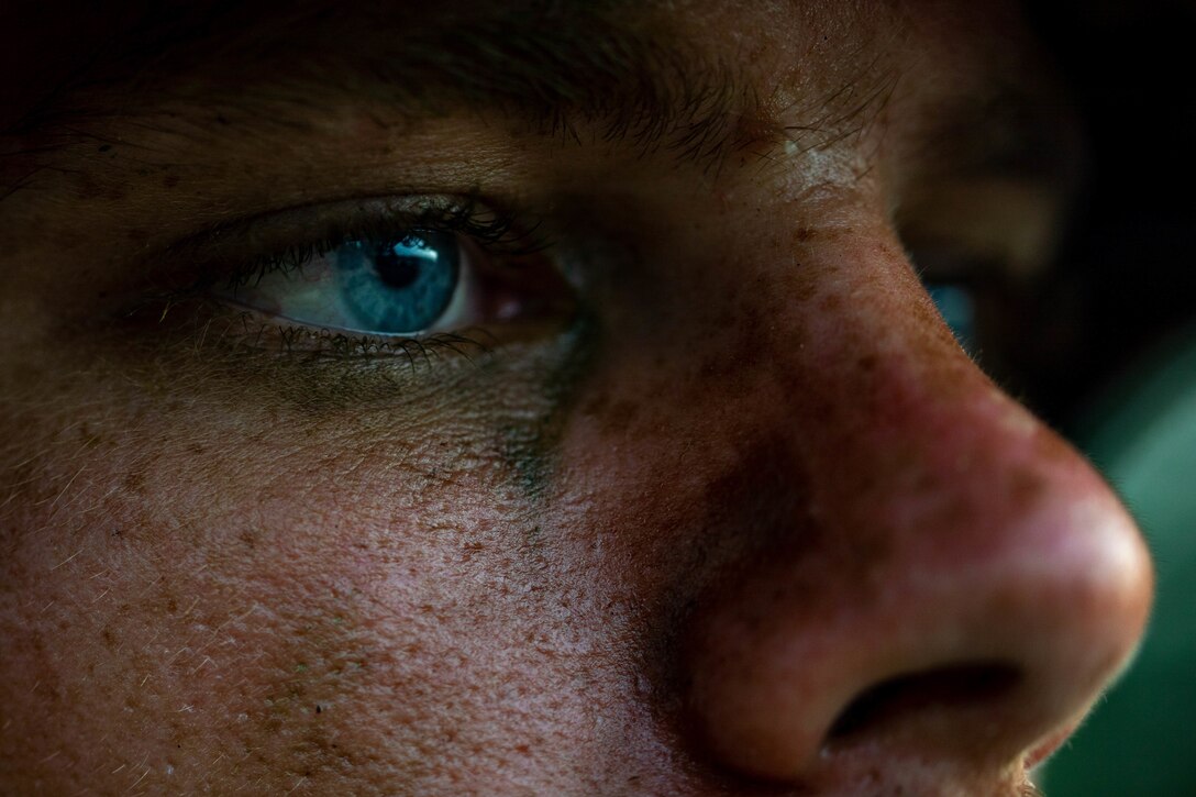 Lance Cpl. Jacob Maze, a field radio operator with 3rd Force Reconnaissance Training Platoon, 4th Marine Division poses for a photo at Camp Shelby, Miss., July 22, 2020. 3rd Recon's training will ultimately prepare them for lengthy and difficult missions where they must go, fight, and win in any clime and place. (U.S. Marine Corps photo by Lance Cpl. Colby Bundy)