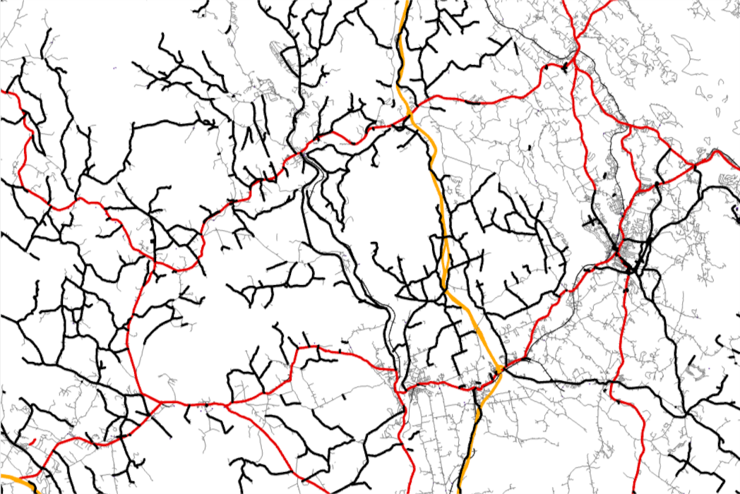 Feature data showing Transportation Ground vectors over southern New Hampshire.  Feature data is part of the Standard Sharable Geospatial Foundation (SSGF). Source: NAS GGDM Profile.