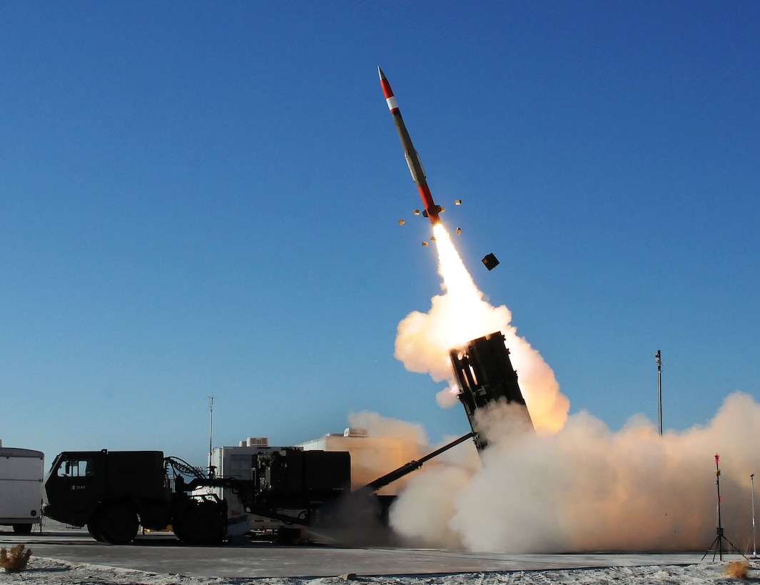 A Patriot missile launches.