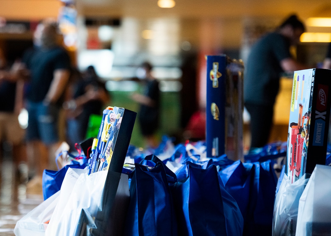 Bags are packed prior to the Back to School Bash drive-thru July 23, 2020, at the Gila Bend Arena in Glendale, Ariz.