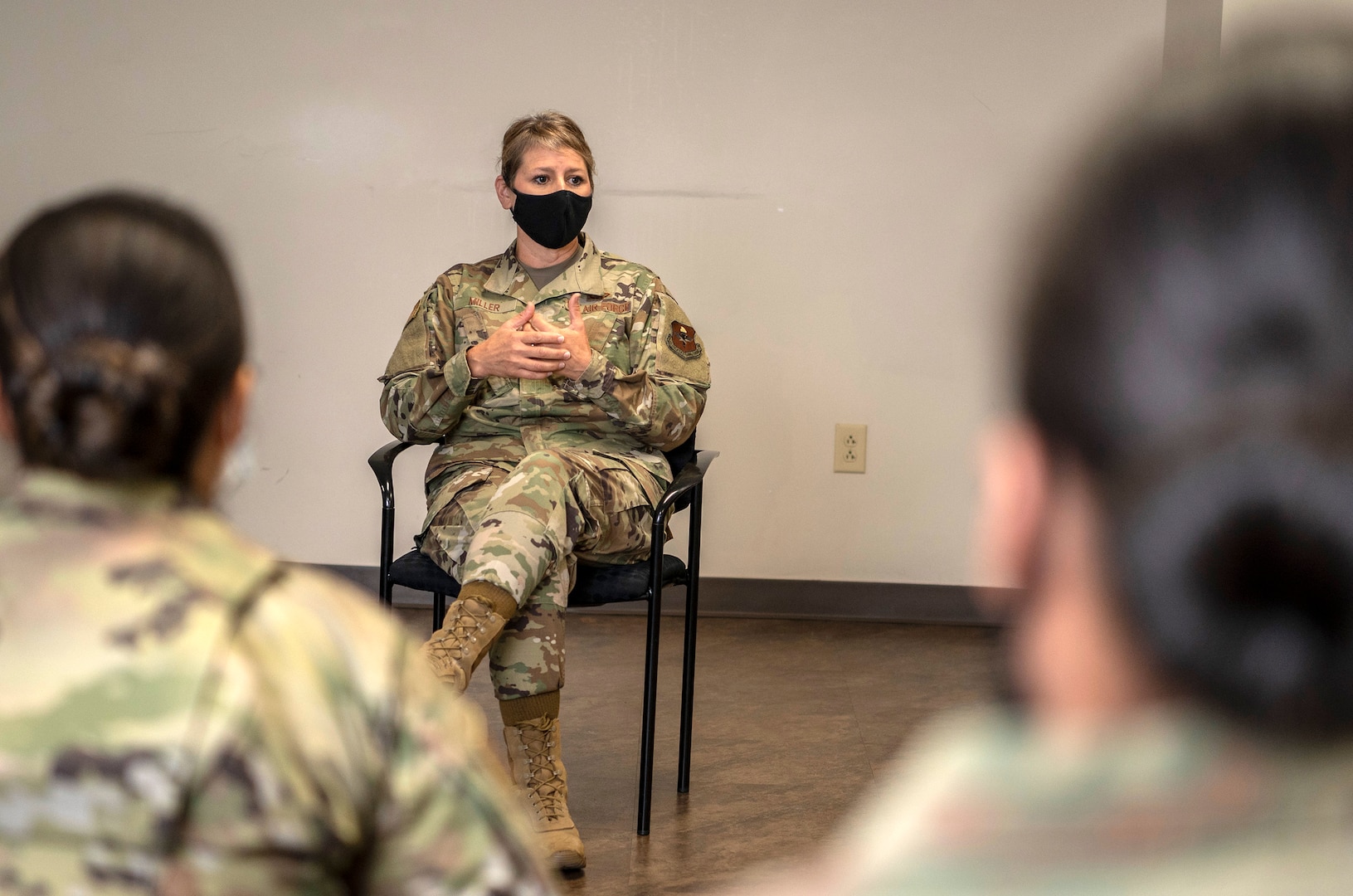 Brig. Gen. Caroline Miller, 502d and JBSA wing commander, and Command Chief Master Sgt. Wendell Snider met with a group of Airmen and civilian employees to discuss "Unconscious Bias" during the command's Tough Conversation Roundtable July 21, 2020 at Joint Base San Antonio, Texas.
