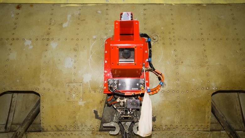 A high speed digital camera is installed in a B-52 Stratofortress weapons bay as part of a Networked High Speed Camera System of the Bomber Modular Acquisition System at Edwards Air Force Base, California. (Air Force photo by Giancarlo Casem)