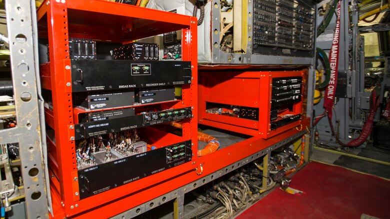 The Bomber Modular Acquisition System developed by the 812th Aircraft Instrumentation Test Squadron at Edwards Air Force Base, California, is installed onboard a B-52 Stratofortress. (Air Force photo by Giancarlo Casem)