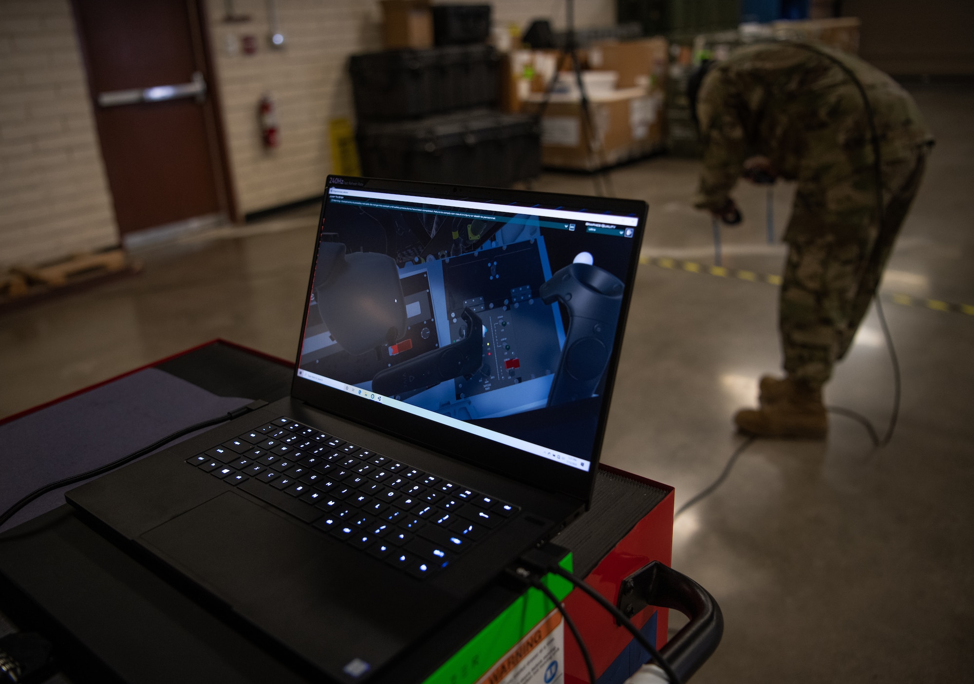 Airman 1st Class Delwyn Travillion, 56th Component Maintenance Squadron aircrew egress systems apprentice, trains on a virtual reality maintenance trainer July 13, 2020, at Luke Air Force Base, Ariz. The egress shop is responsible for the overall integrity of the emergency ejection seat system in the F-35A Lightning II. The wing’s mission is to train the world’s greatest fighter pilots and combat ready Airmen. (U.S. Air Force photo by Airman 1st Class Dominic Tyler)