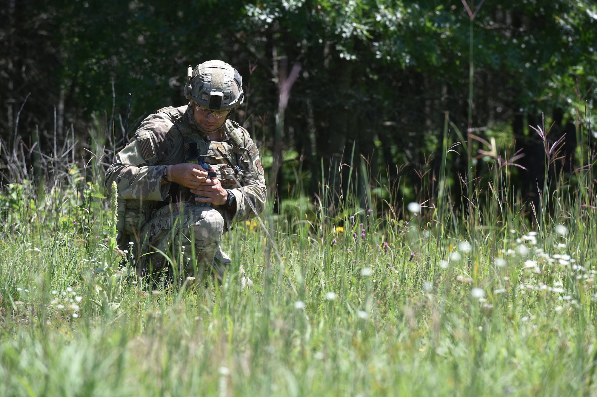 An Air National Guard Explosive Ordnance Disposal technician participates in a field training exercise at Camp Ripley Training Center, Minnesota, July 20-24, 2020.