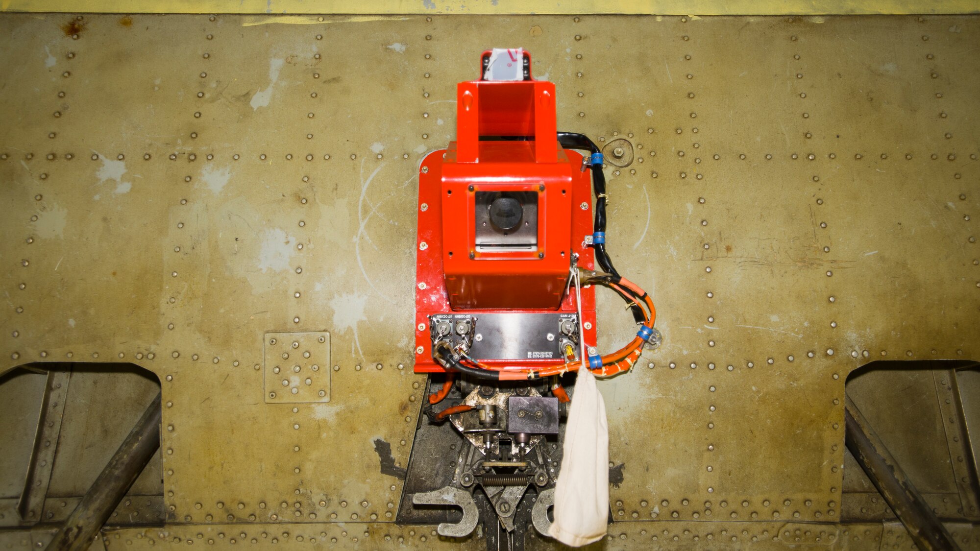 A high speed digital camera is installed in a B-52 Stratofortress weapons bay as part of a Networked High Speed Camera System of the Bomber Modular Acquisition System at Edwards Air Force Base, California. (Air Force photo by Giancarlo Casem)