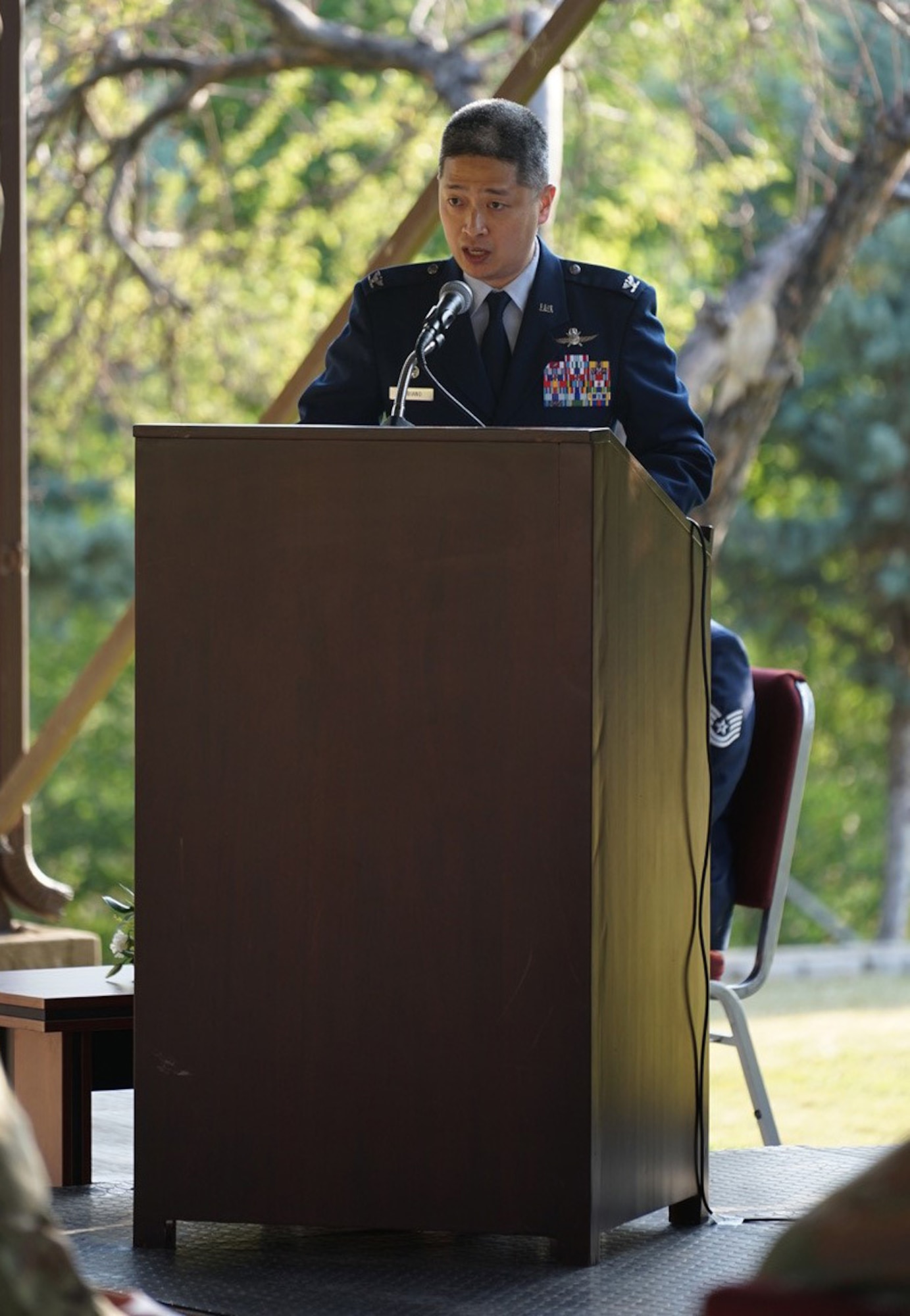 Photo of Airman giving a speech.