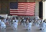 200728-N-UJ449-1227 NAVAL AIR STATION SIGONELLA, Italy (July 28, 2020) Capt. Tim Thompson addresses attendees as the new commodore of commander, Task Force (CTF) 67 during the CTF 67 change of command ceremony onboard Naval Air Station Sigonella, July 28, 2020. CTF 67 is responsible for command and tactical control of deployed maritime patrol and reconnaissance squadrons throughout the European and African areas of responsibility. (U.S. Navy photo by Mass Communication Specialist 2nd Class Josh Cote)