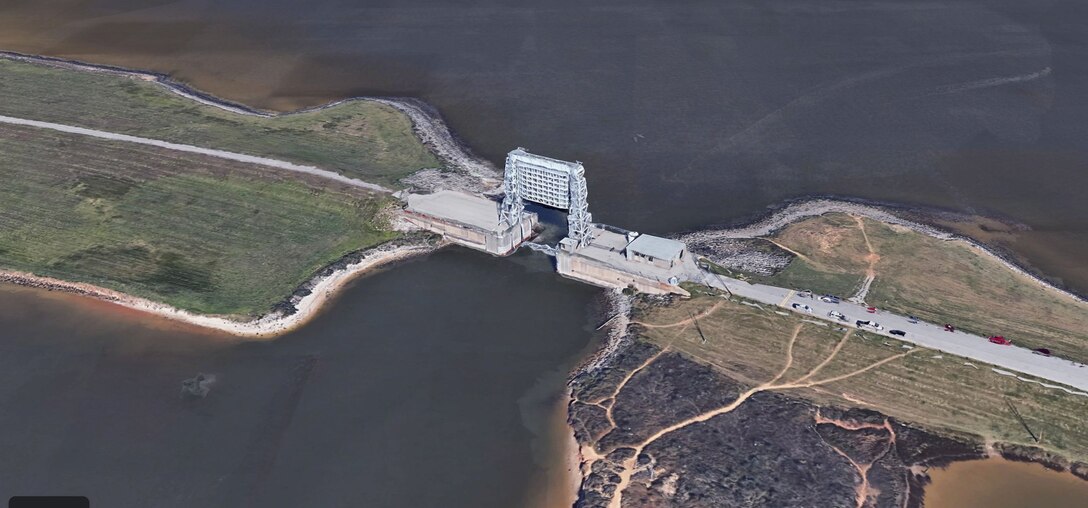 Aerial view of Moses Lake Bridge near Texas City, Texas.