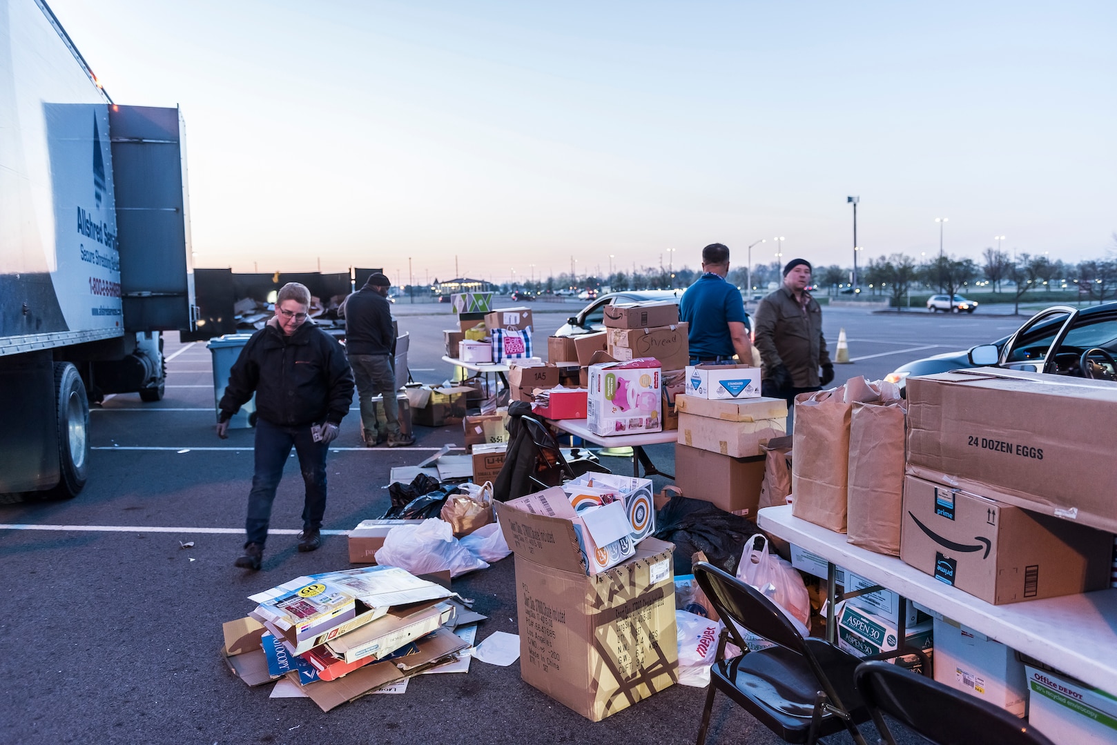 People collect recyclables