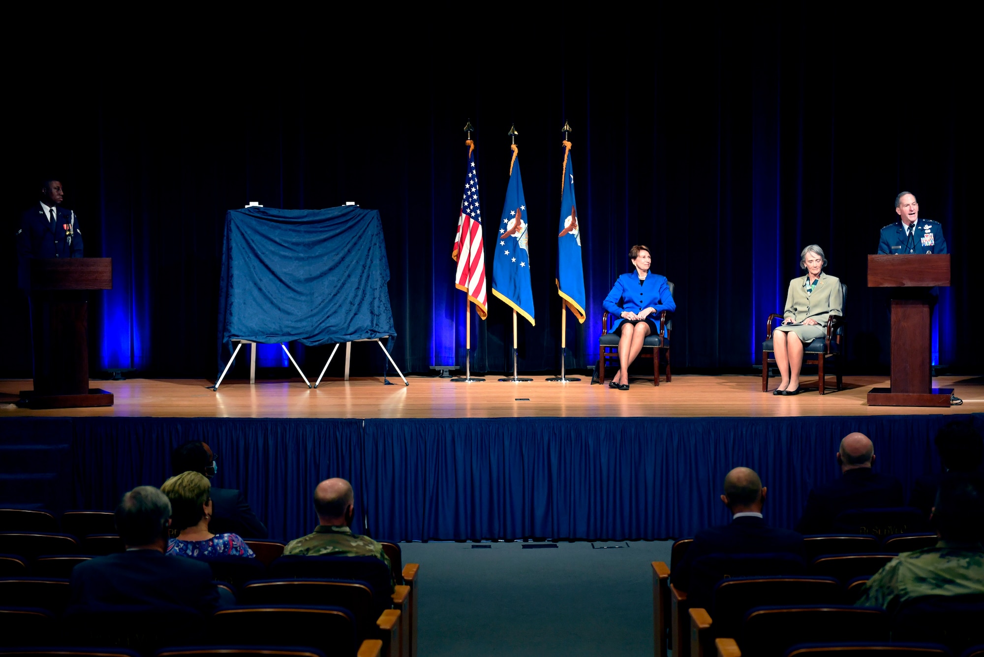 Air Force Chief of Staff Gen. David L. Goldfein speaks during the official portrait unveiling ceremony for former Secretary of the Air Force Heather Wilson at the Pentagon in Arlington, Va., July 28, 2020. (U.S. Air Force photo by Wayne Clark)