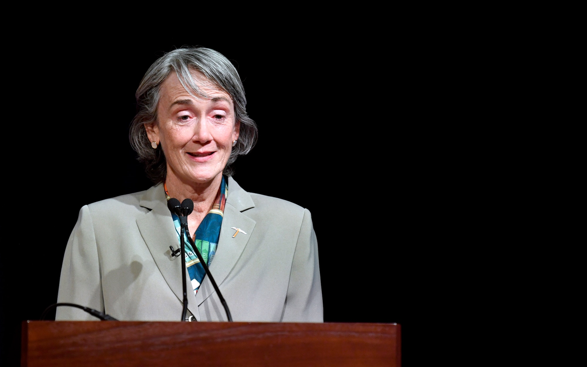 Former Secretary of the Air Force Heather Wilson speaks during the official portrait unveiling ceremony at the Pentagon in Arlington, Va., July 28, 2020. (U.S. Air Force photo by Wayne Clark)