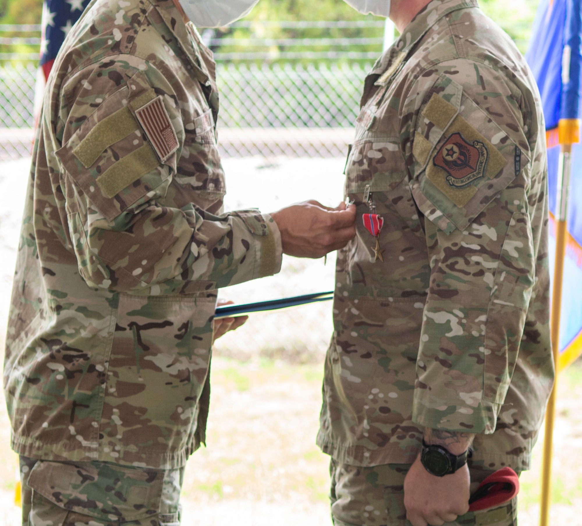 A Bronze Star Medal is presented to an Air Force Special Tactics operator from the 21st Special Tactics Squadron assigned to Pope Field, North Carolina.