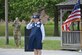 Lt. Col. Hallie Herrera salutes during her change of command ceremony at Fort George G. Meade, Md., June 16, 2020. Hererra, who was eight months pregnant at the time, took command of the 22nd Intelligence Squadron. (U.S. Air Force courtesy photo by Felix Herrera)