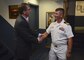 Honorable Ashton Carter, Secretary of Defense, meets Cmdr. Robert S. Gerosa Jr., 74th Commanding Officer of USS Constitution