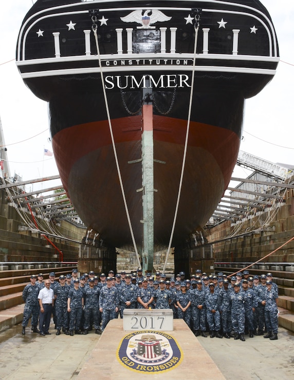 Photo of sailors front of ship