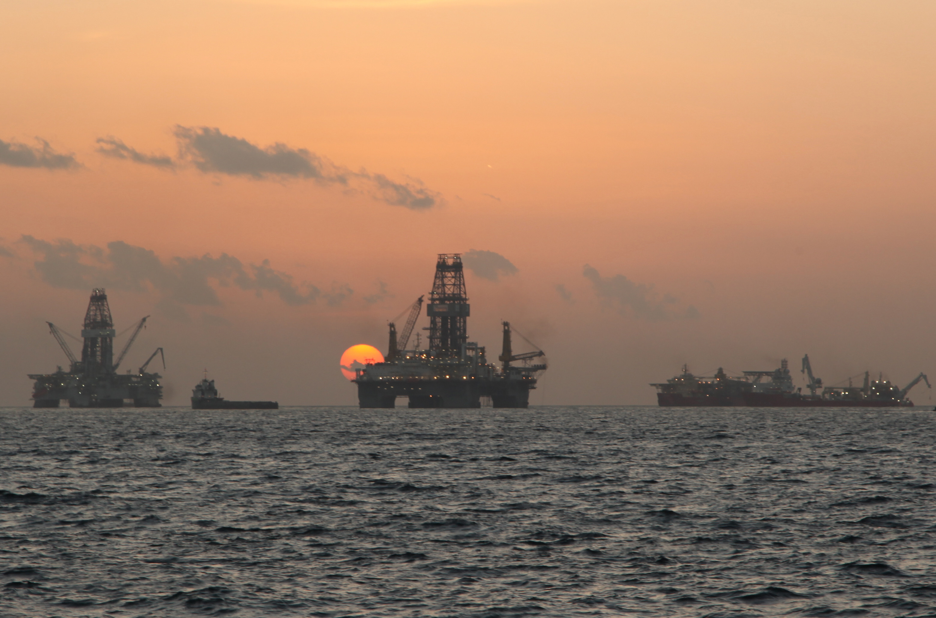 Sunset at horizon with ships