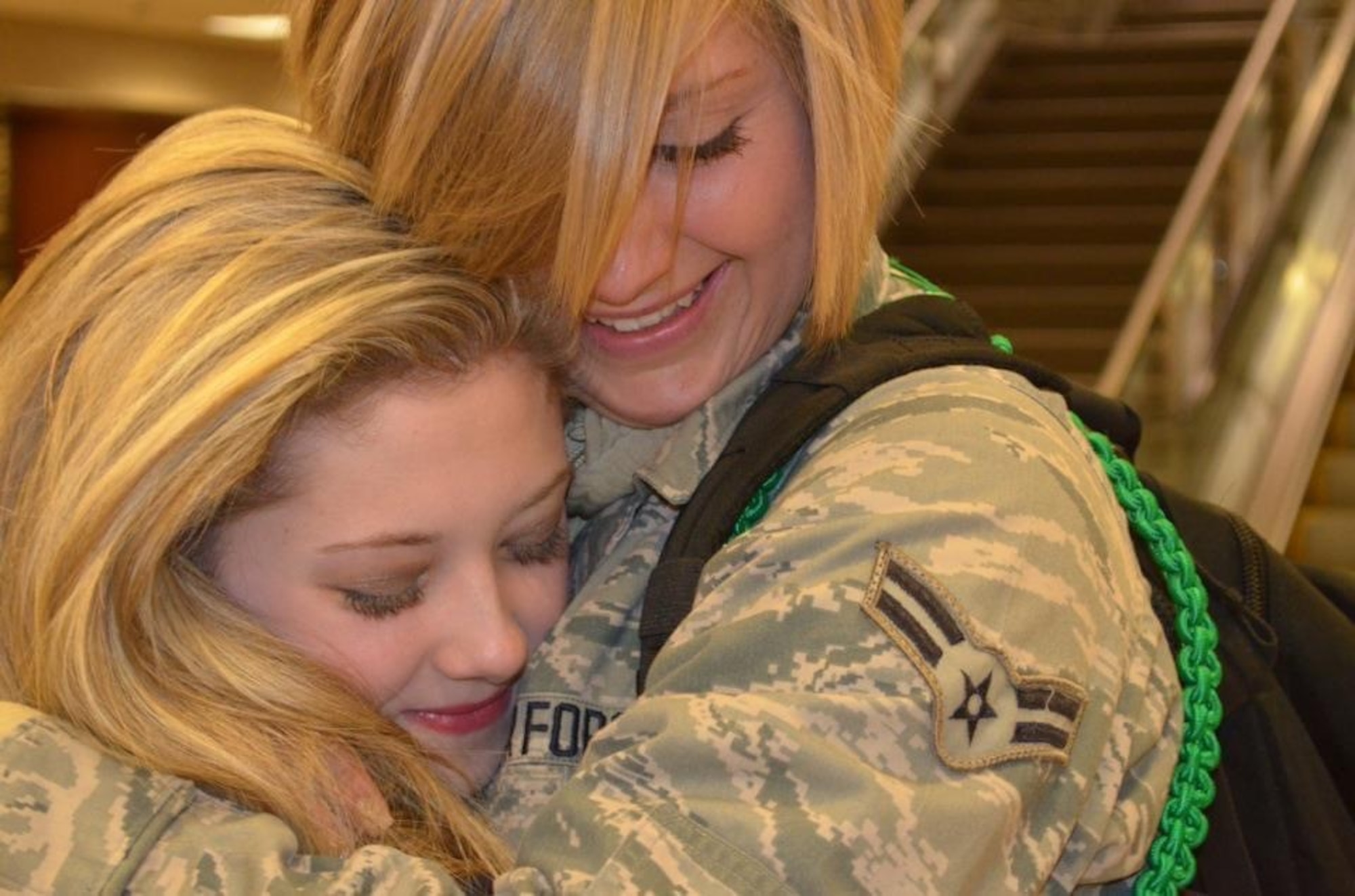U.S. Air Force Airman 1st Class Kaylee Champion hugs her sister Kourtney. (Courtesy photo)
