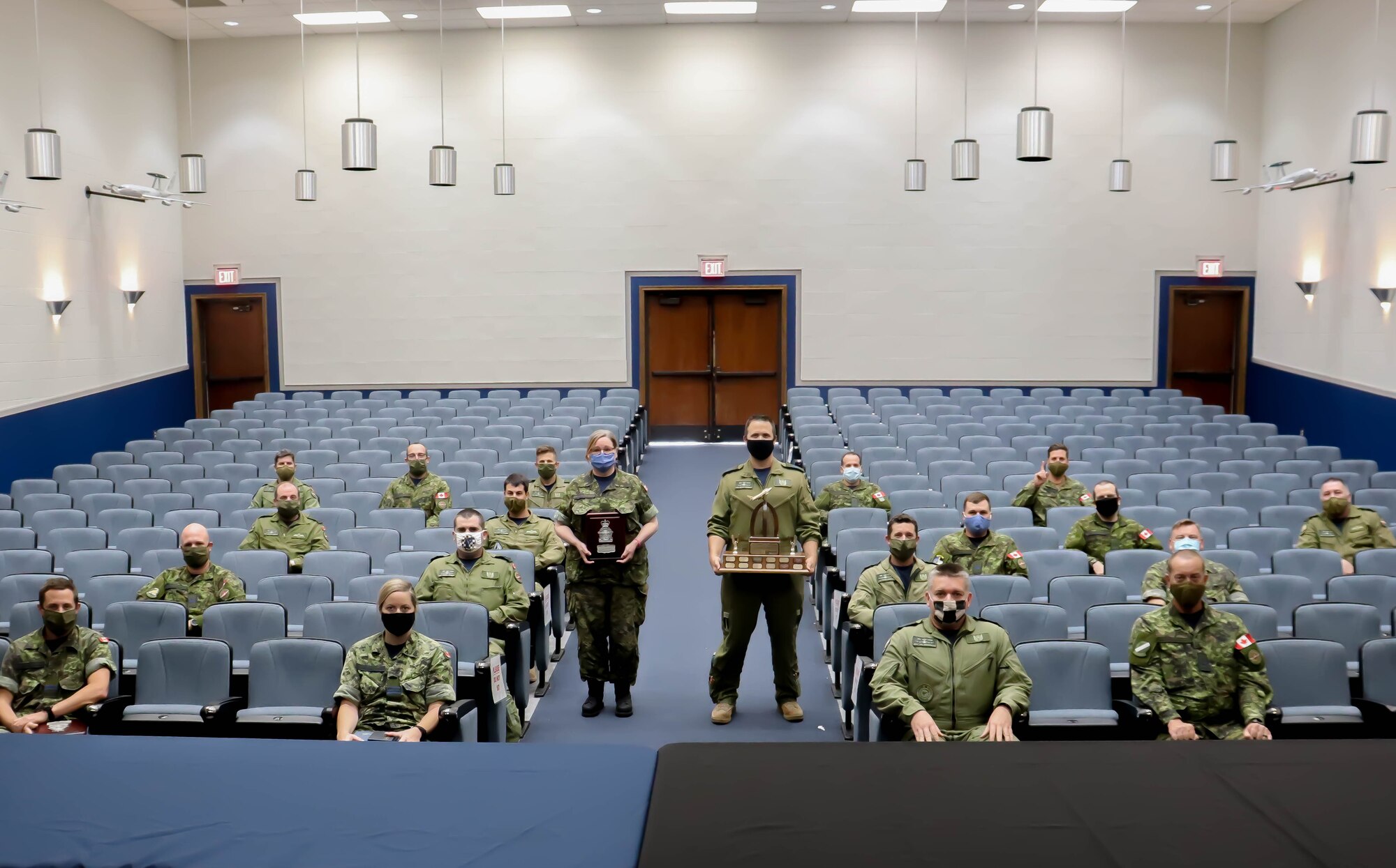 Members of the Canadian Detachment with the 552nd Air Control Wing at Tinker Air Force Base, Oklahoma, are recognized with the Air Marshal W.A. Bishop, VC trophy, a General Service Medal - EXPEDITION, Air Medals, Oak Leaf Clusters and more (U.S. Air Force photo by 1st Lt. Ashlyn K. Paulson).
