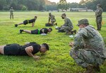 New York Army National Guard (NYARNG) Soldiers perform the hand-release push-up portion of the Army Combat Fitness Test during the state  Best Warrior Competition at Camp Smith Training Site, N.Y., July 25, 2020